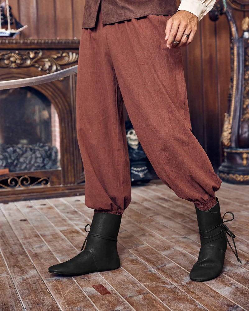 Syktkmx Mens Renaissance Slip on Loafer Boots Lace Up Medieval Cosplay Western Pirate Viking Tied Halloween Cuff Shoes - Image 2